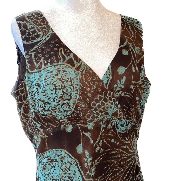 Positive Attitude Tiered Sleeveless Dress, Brown and Green Size 12 - Picture 4 of 12